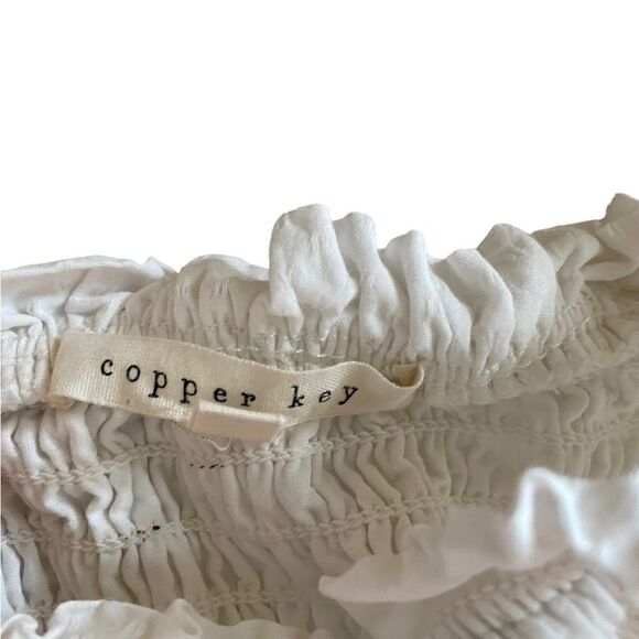 COPPER KEY Textured Puff Sleeve Smocked Dress Size Large White - Picture 7 of 7